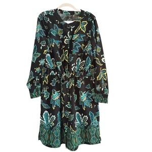 Liz Claiborne Black Dress with Teal and Yellow Floral Design